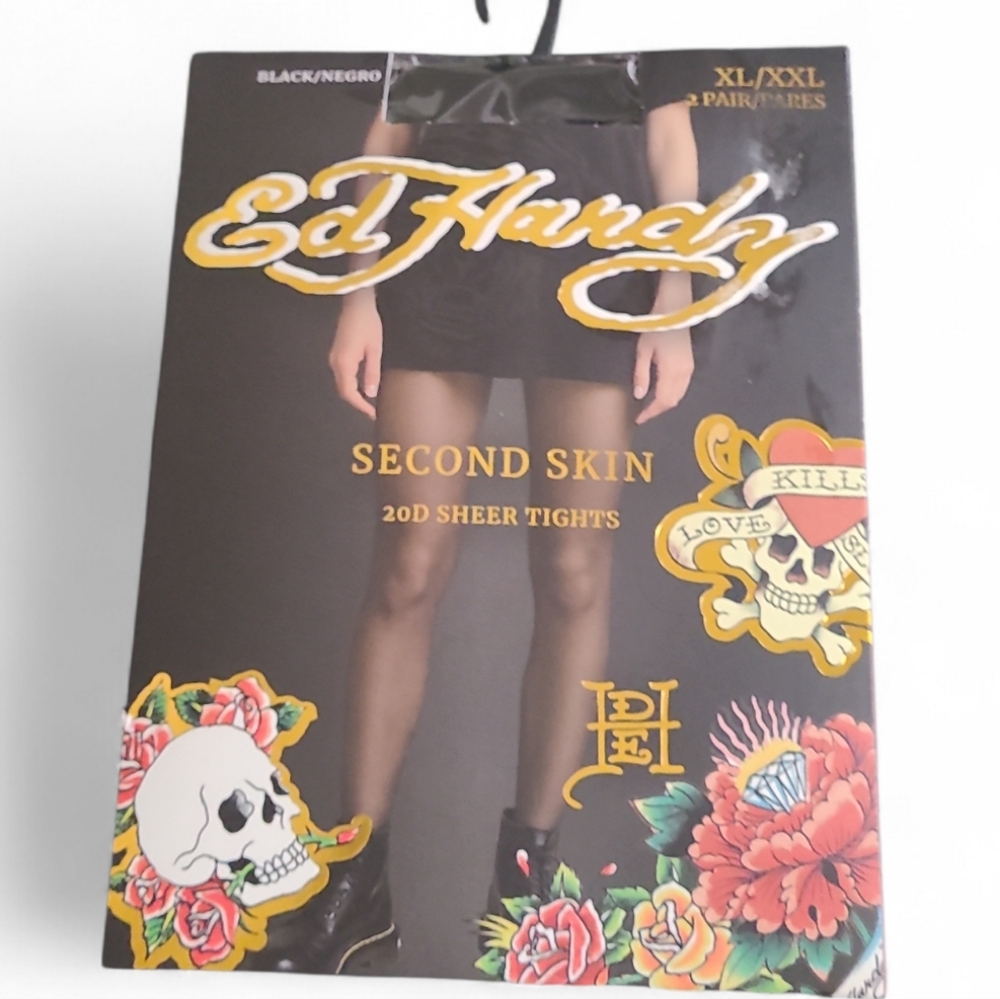 Ed Hardy Black 20D Sheer Tights - 2 Pair